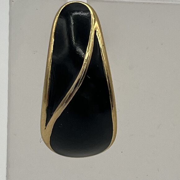 Vintage 70’s Teardrop Black Enamel Goldtone Stud Earrings - Picture 6 of 8